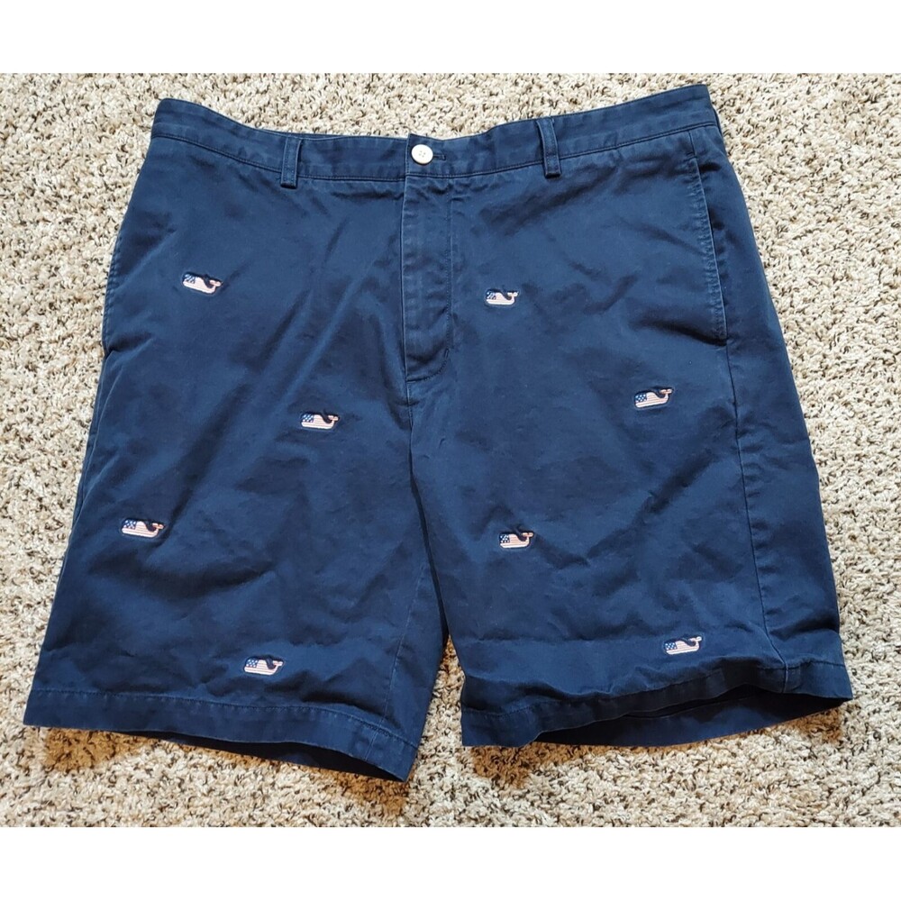 Men's Vineyard Vines Shorts American Flag Whale Embroidered Chino Shorts Size 38